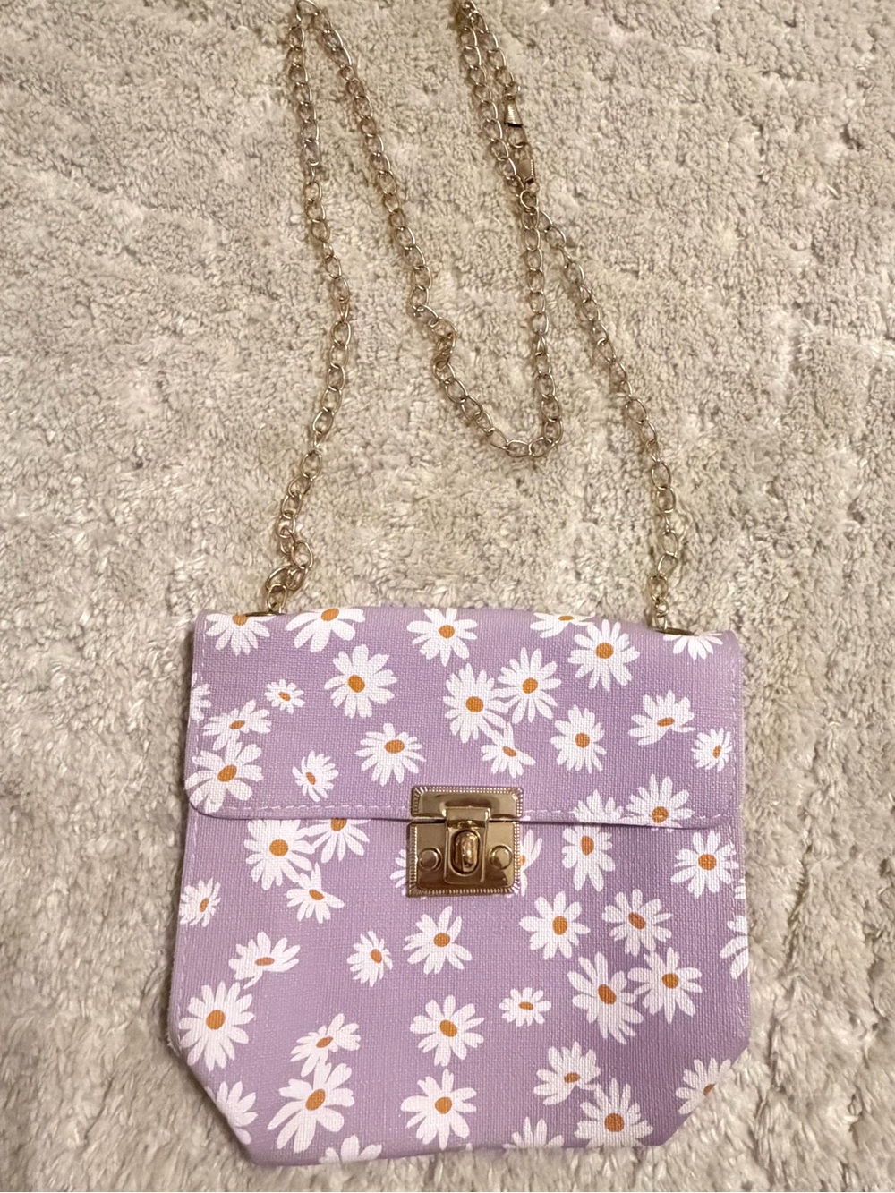 Girl Lavender Daisy Crossbody Bag with Gold Chain